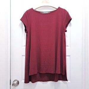 Eileen Fisher Burgundy Short Sleeve Ponte Style Tunic Size Large